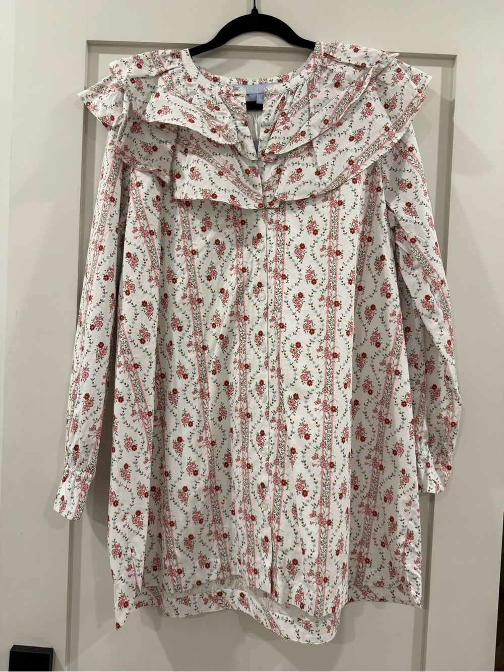 NWT Hill House Colette Dress White Floral Ruffled Button-Up Blouse